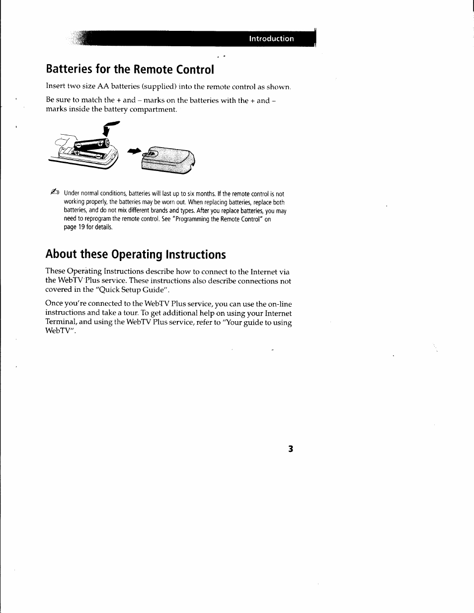 Batteries for the remote control, About these operating instructions | Sony INT-W250 User Manual | Page 8 / 30