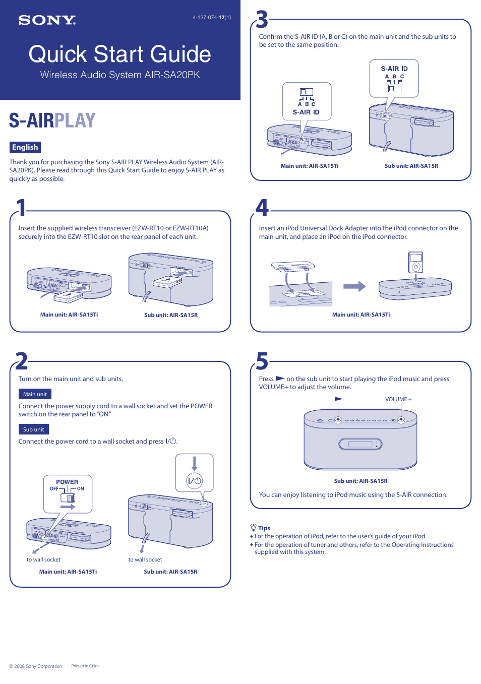 Sony AIR-SA20PK User Manual | 2 pages