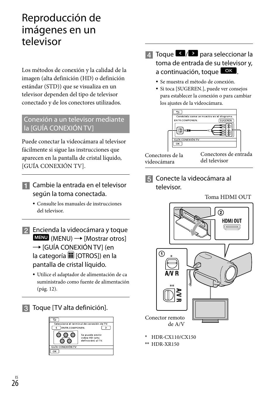 Reproducción de imágenes en un televisor | Sony HDR-CX110 User Manual | Page 102 / 151
