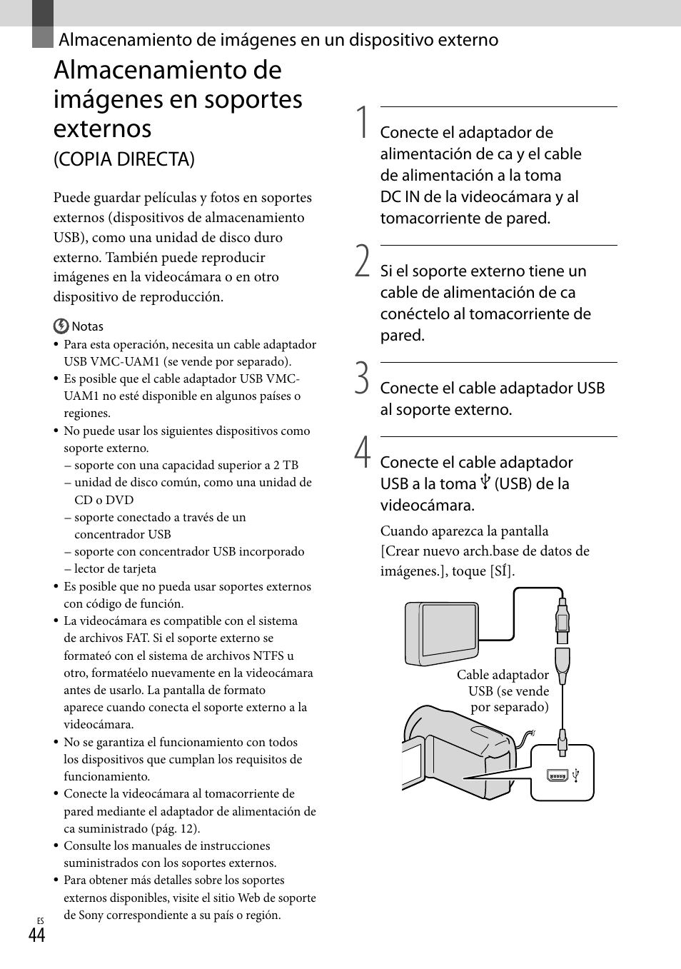 Almacenamiento de imágenes en soportes externos, Copia directa) | Sony HDR-CX110 User Manual | Page 120 / 151