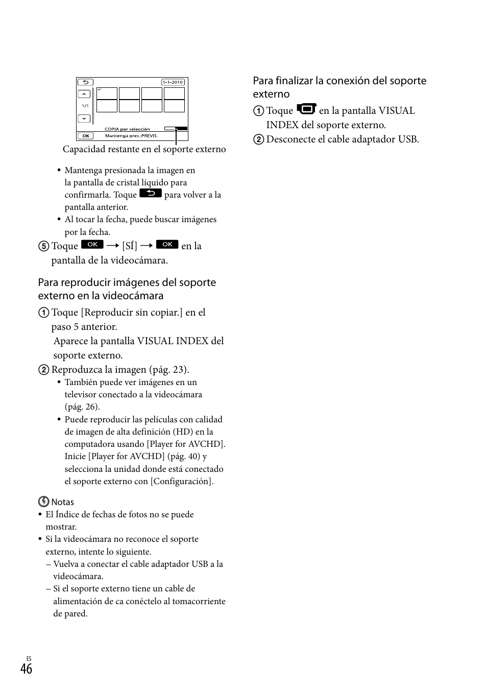 Para finalizar la conexión del soporte externo | Sony HDR-CX110 User Manual | Page 122 / 151
