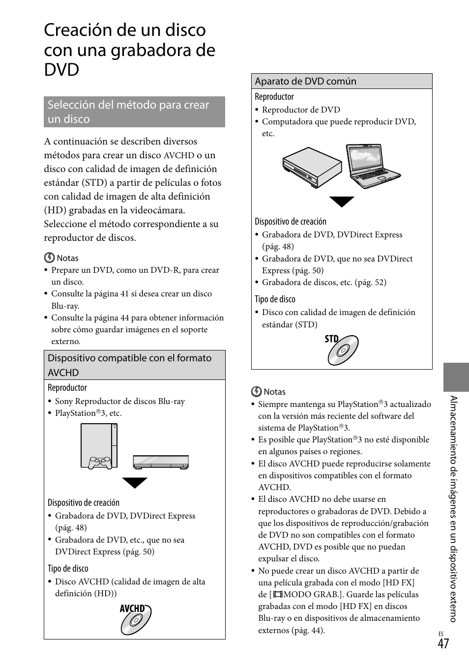 Creación de un disco con una grabadora de dvd, Selección del método para crear un disco | Sony HDR-CX110 User Manual | Page 123 / 151