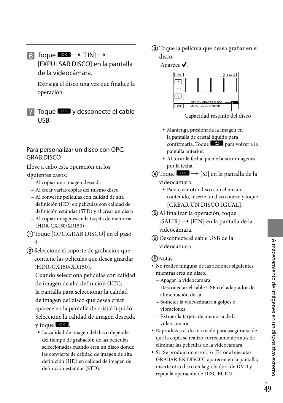 Toque y desconecte el cable usb | Sony HDR-CX110 User Manual | Page 125 / 151
