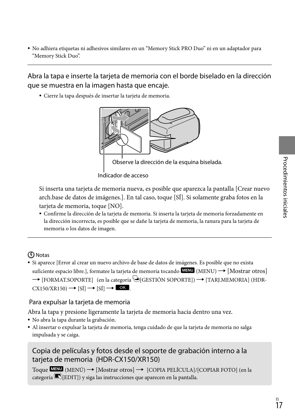 De memoria (hdr-cx150/xr150) | Sony HDR-CX110 User Manual | Page 93 / 151
