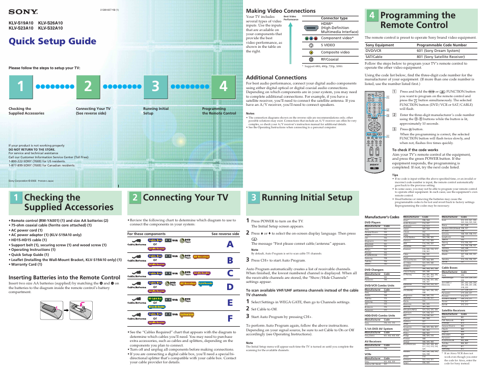 Sony KLV-S32A10 User Manual | 2 pages