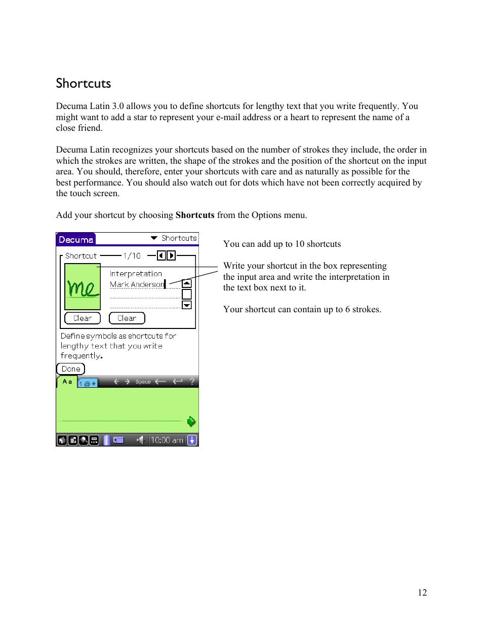 Shortcuts | Sony PEG-NX80V User Manual | Page 12 / 18