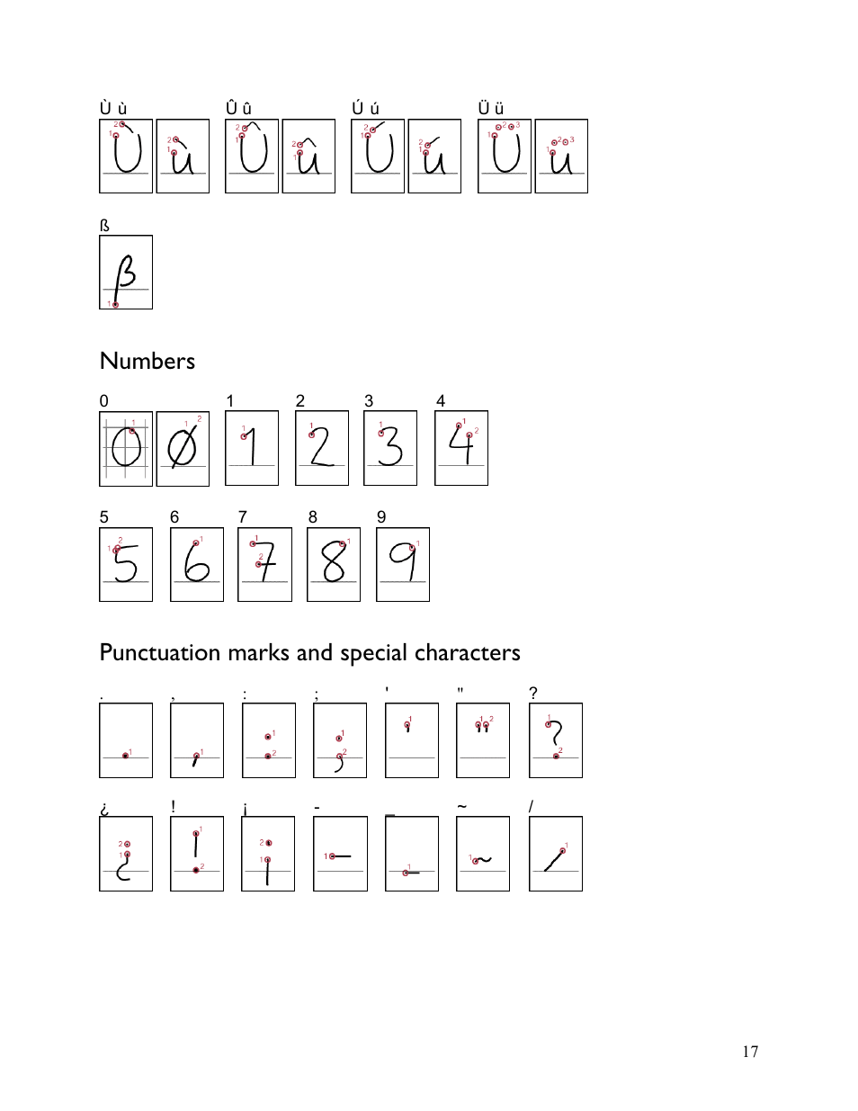 Numbers, Punctuation marks and special characters | Sony PEG-NX80V User Manual | Page 17 / 18