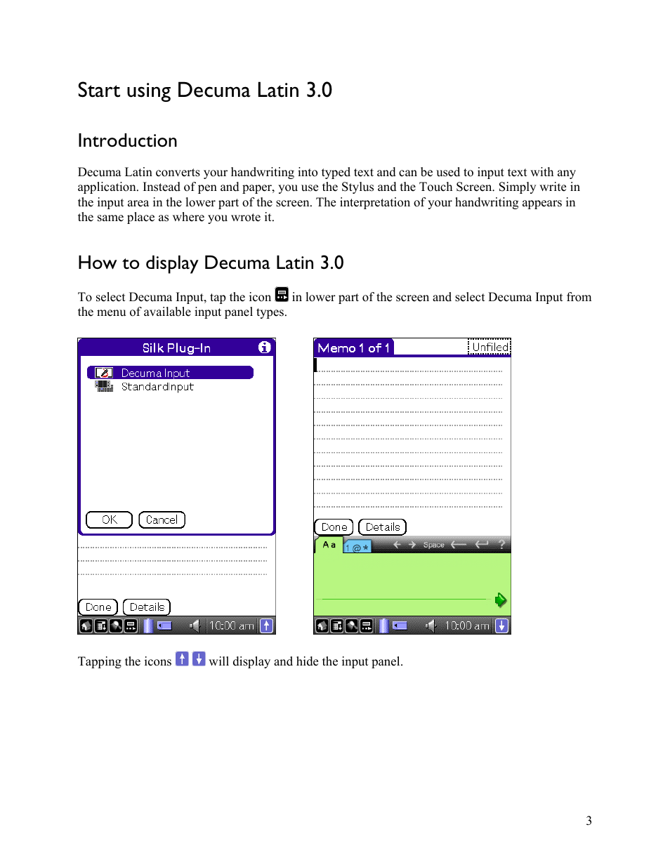 Start using decuma latin 3.0, Introduction, How to display decuma latin 3.0 | Sony PEG-NX80V User Manual | Page 3 / 18