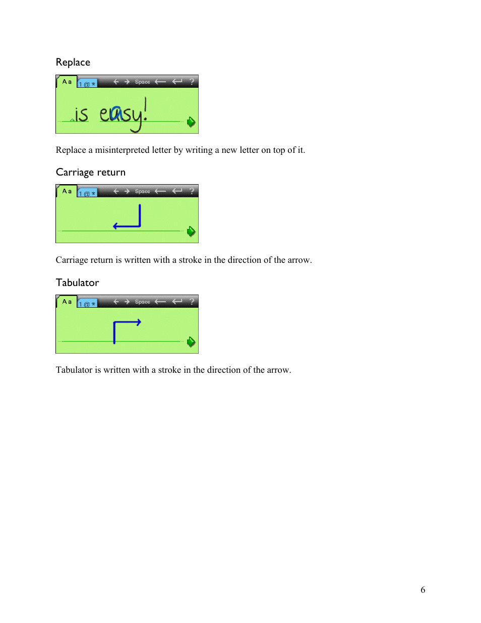 Replace, Carriage return, Tabulator | Replace carriage return tabulator | Sony PEG-NX80V User Manual | Page 6 / 18