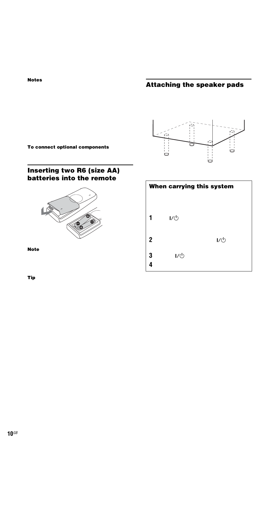 Attaching the speaker pads | Sony MHC-GX9000 User Manual | Page 10 / 48