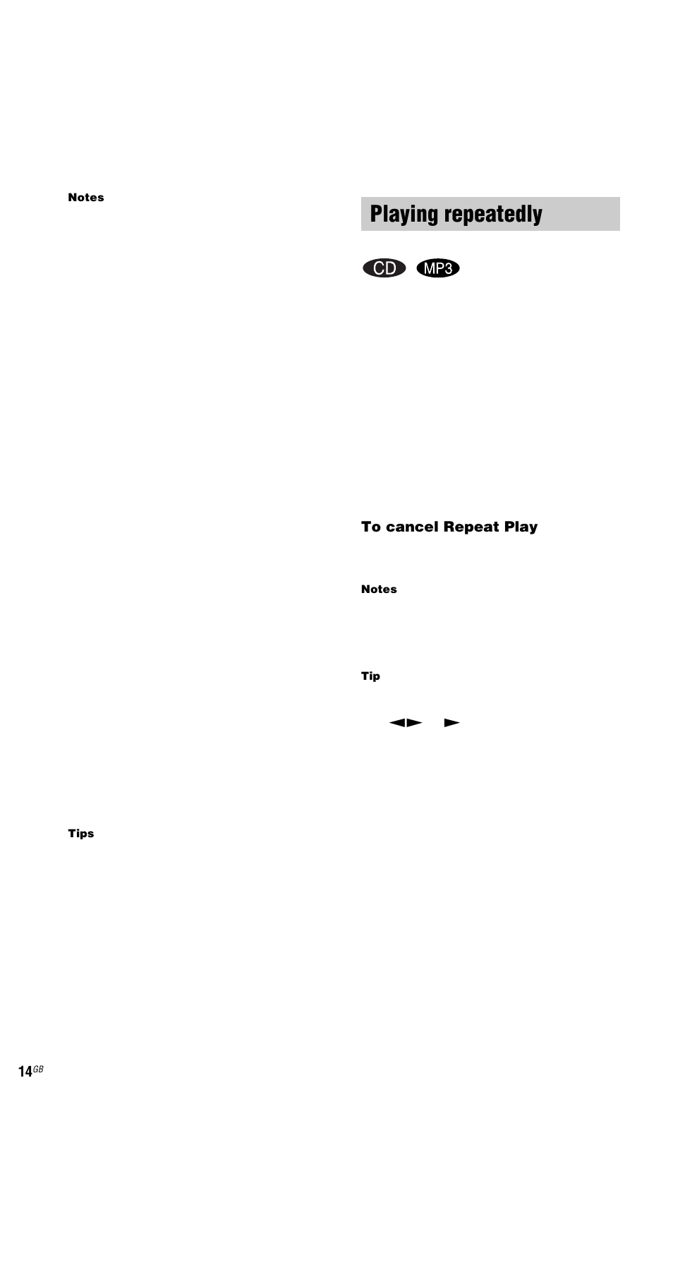 Playing repeatedly, Repeat play | Sony MHC-GX9000 User Manual | Page 14 / 48