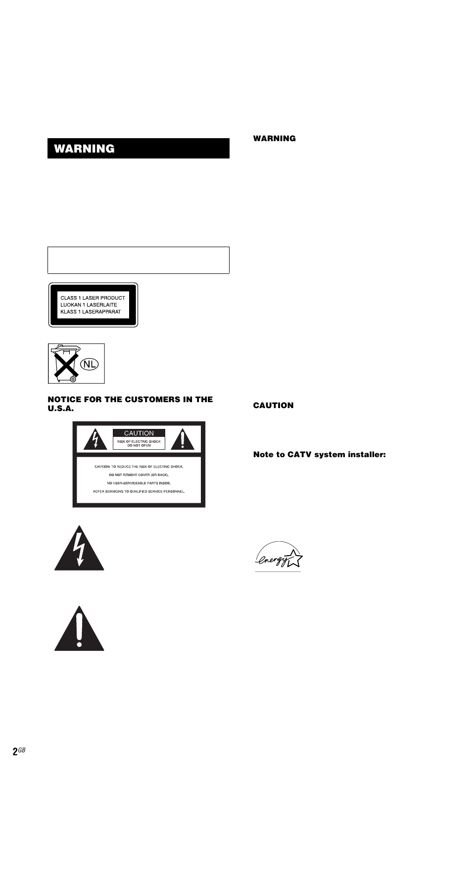 Warning | Sony MHC-GX9000 User Manual | Page 2 / 48
