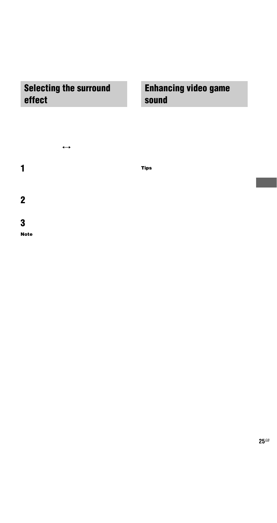 Selecting the surround effect, Enhancing video game sound, Game sync | Sony MHC-GX9000 User Manual | Page 25 / 48