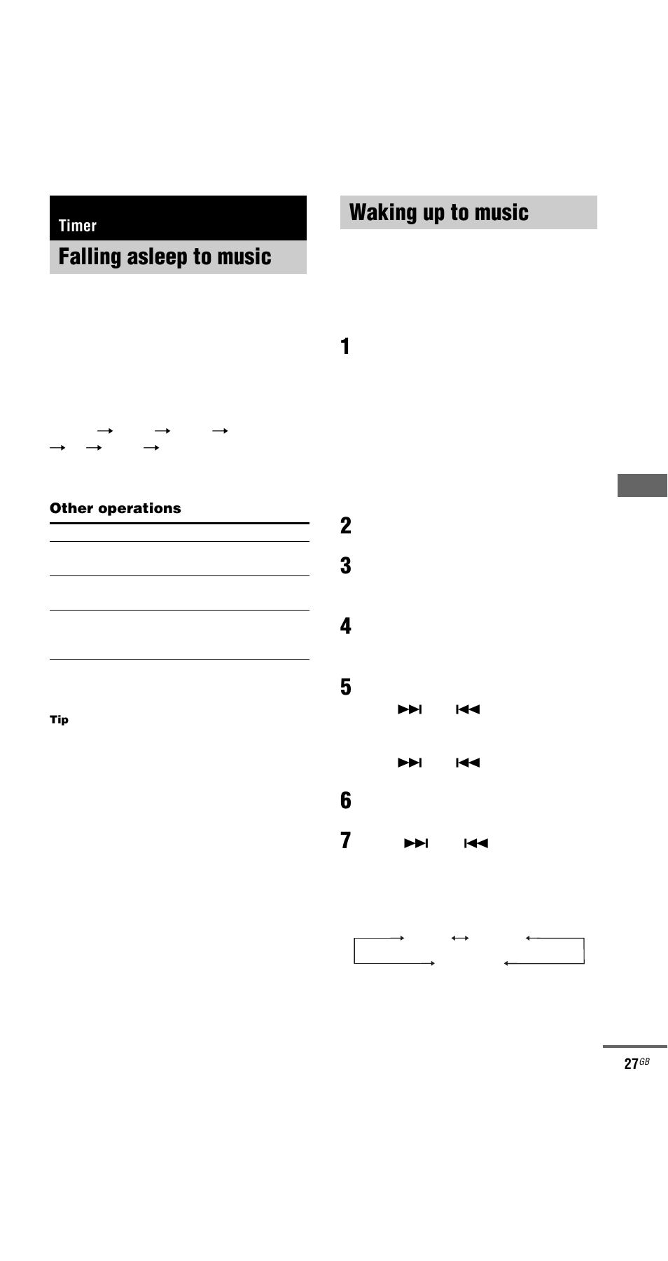 Timer, Falling asleep to music, Sleep timer | Waking up to music, Play timer | Sony MHC-GX9000 User Manual | Page 27 / 48