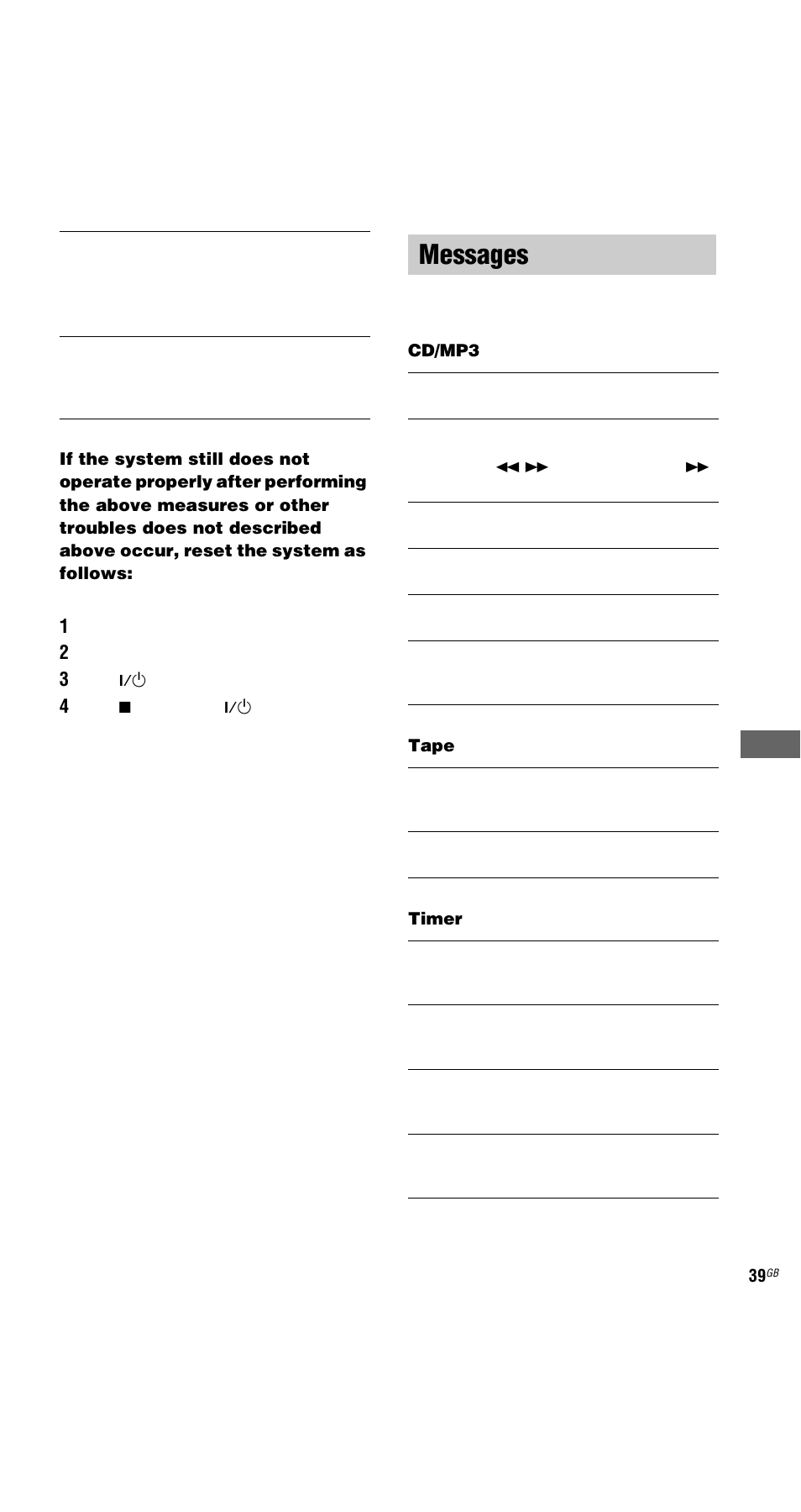 Messages | Sony MHC-GX9000 User Manual | Page 39 / 48