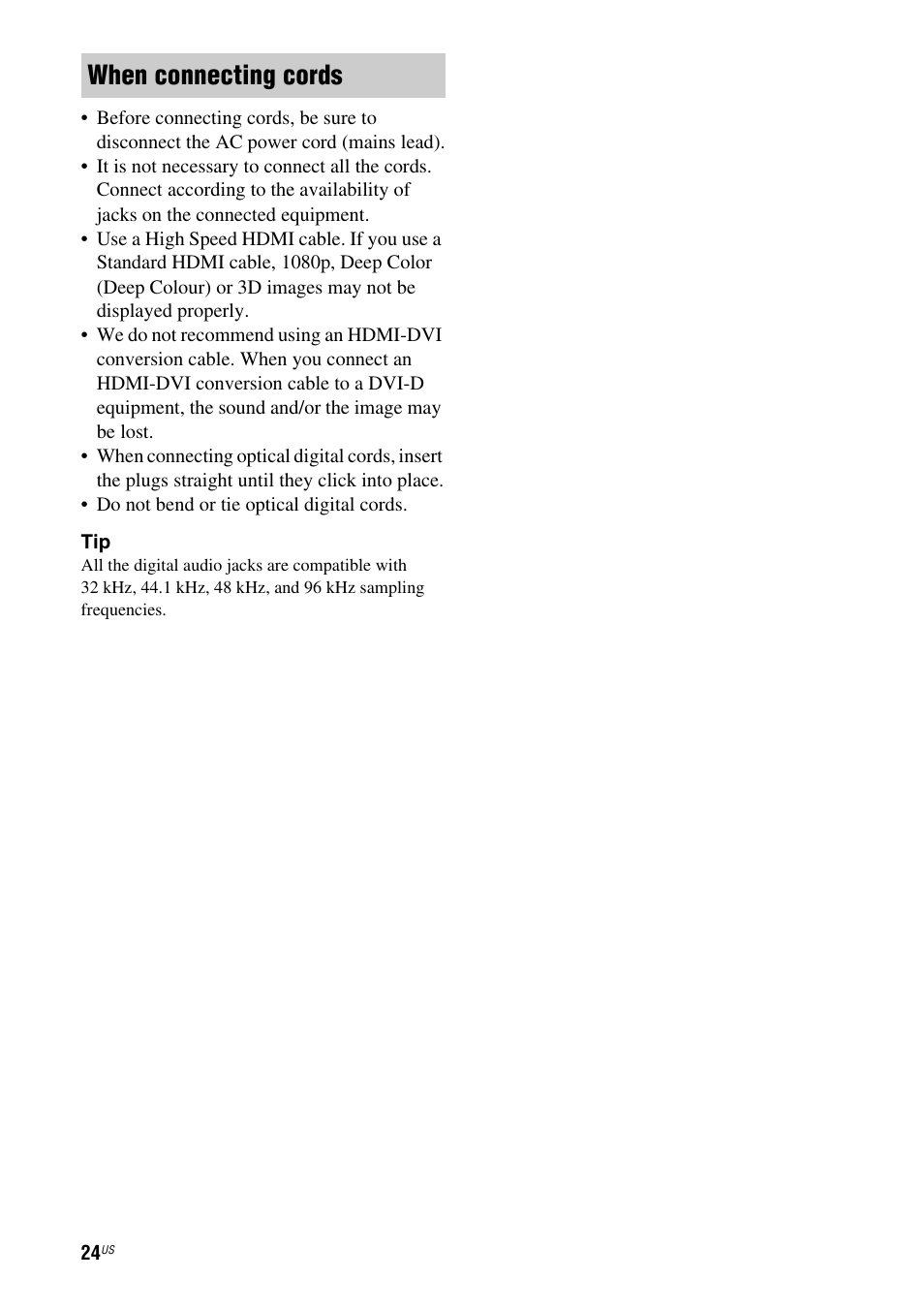 When connecting cords | Sony HT-M5 User Manual | Page 24 / 128