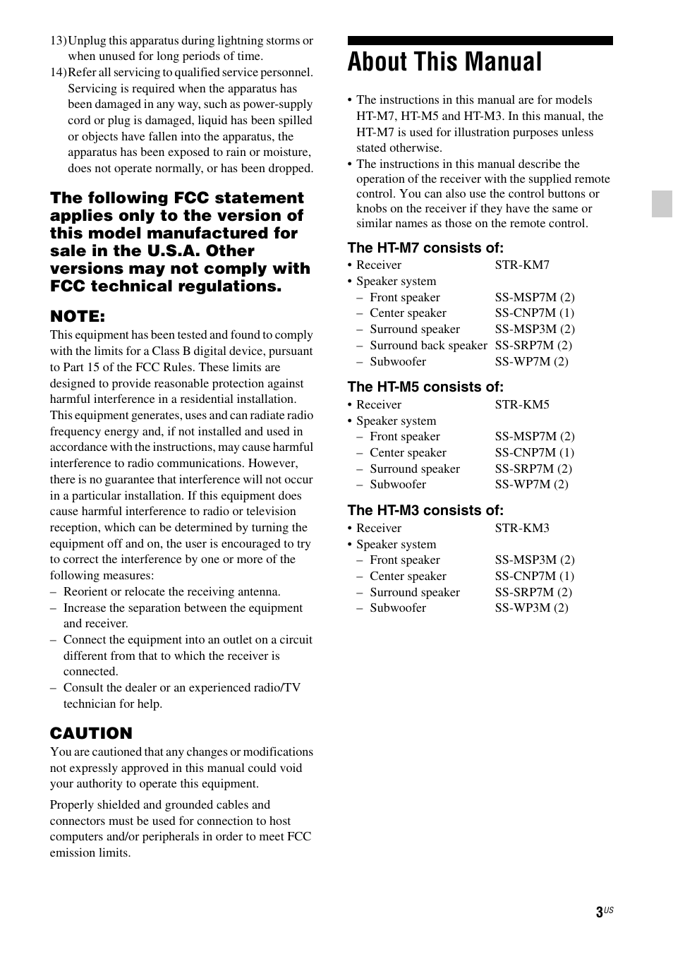 About this manual, Caution | Sony HT-M5 User Manual | Page 3 / 128