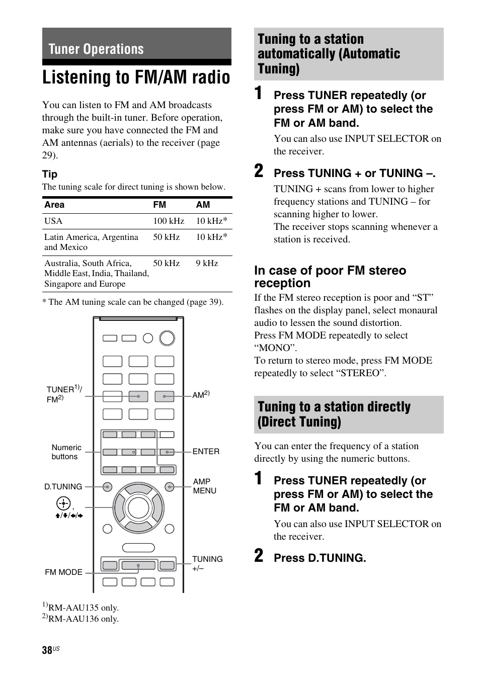 Tuner operations, Listening to fm/am radio | Sony HT-M5 User Manual | Page 38 / 128