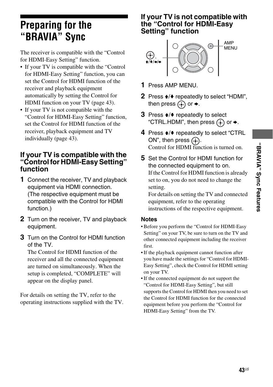 Preparing for the “bravia” sync | Sony HT-M5 User Manual | Page 43 / 128