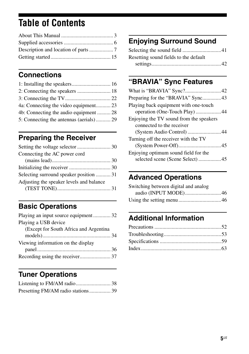 Sony HT-M5 User Manual | Page 5 / 128