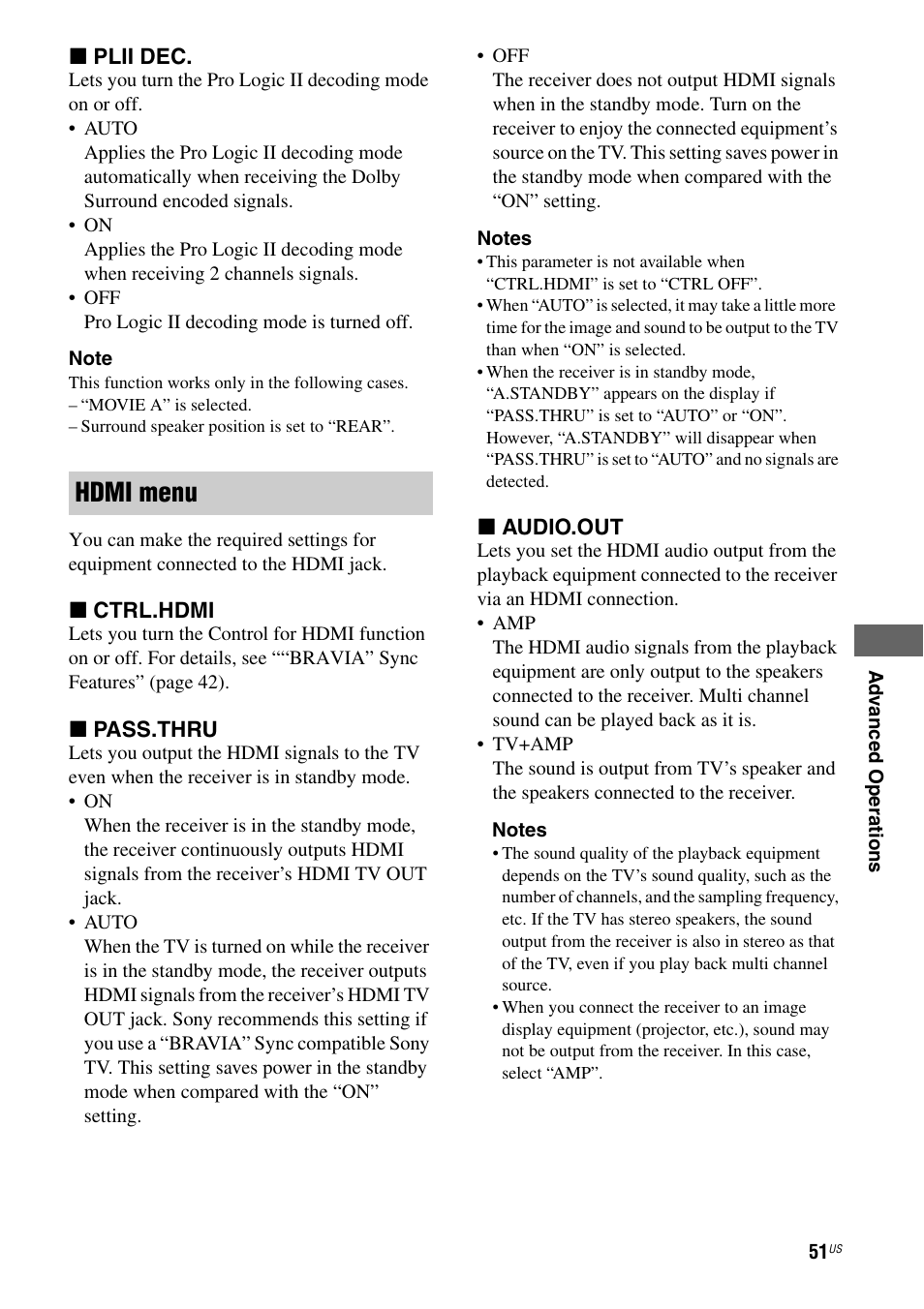 Hdmi menu | Sony HT-M5 User Manual | Page 51 / 128