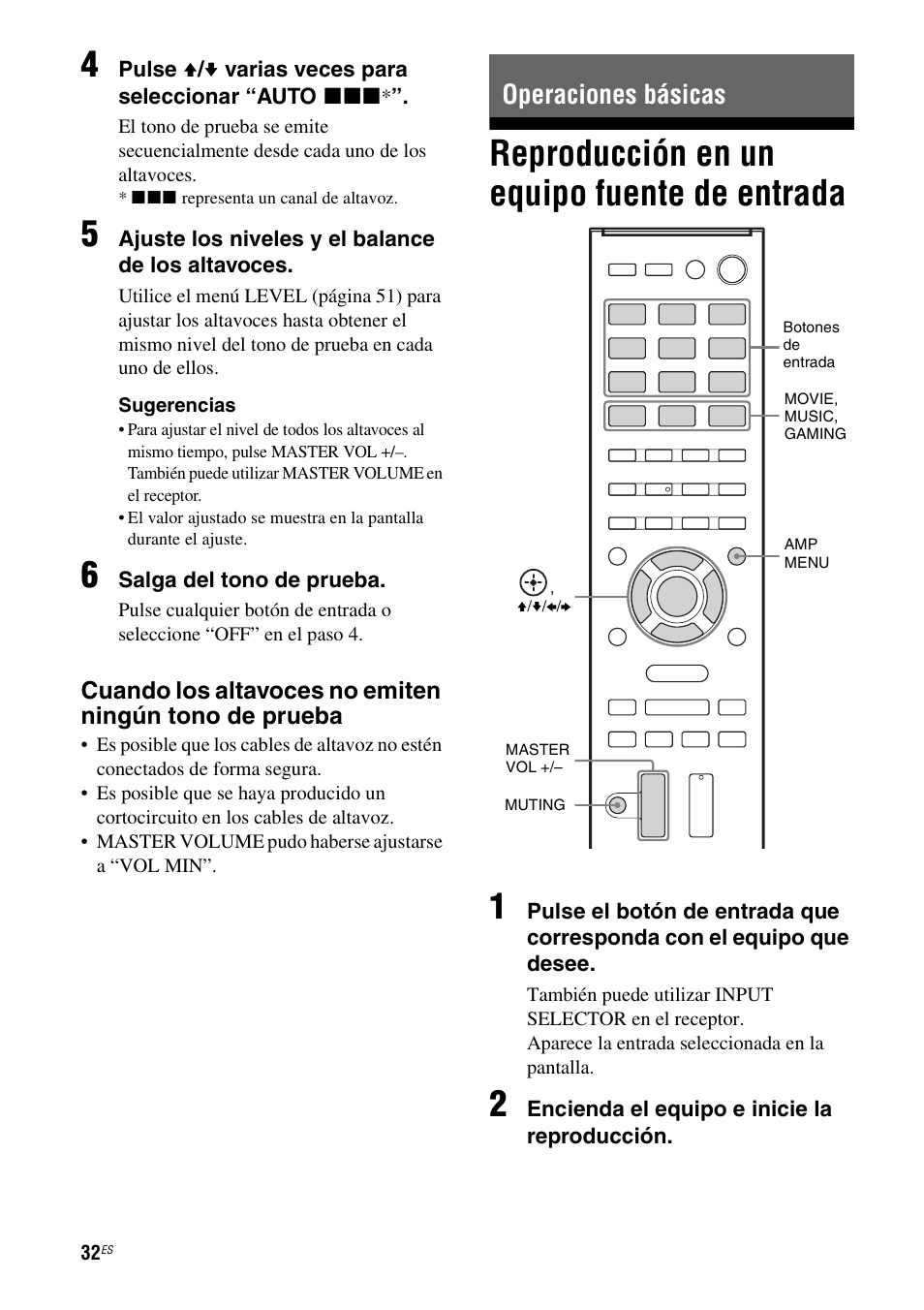 Operaciones básicas, Reproducción en un equipo fuente de entrada, Reproducción en un equipo fuente de | Entrada, A 32, Reproducción en un equipo fuente de entrada 1 | Sony HT-M5 User Manual | Page 94 / 128