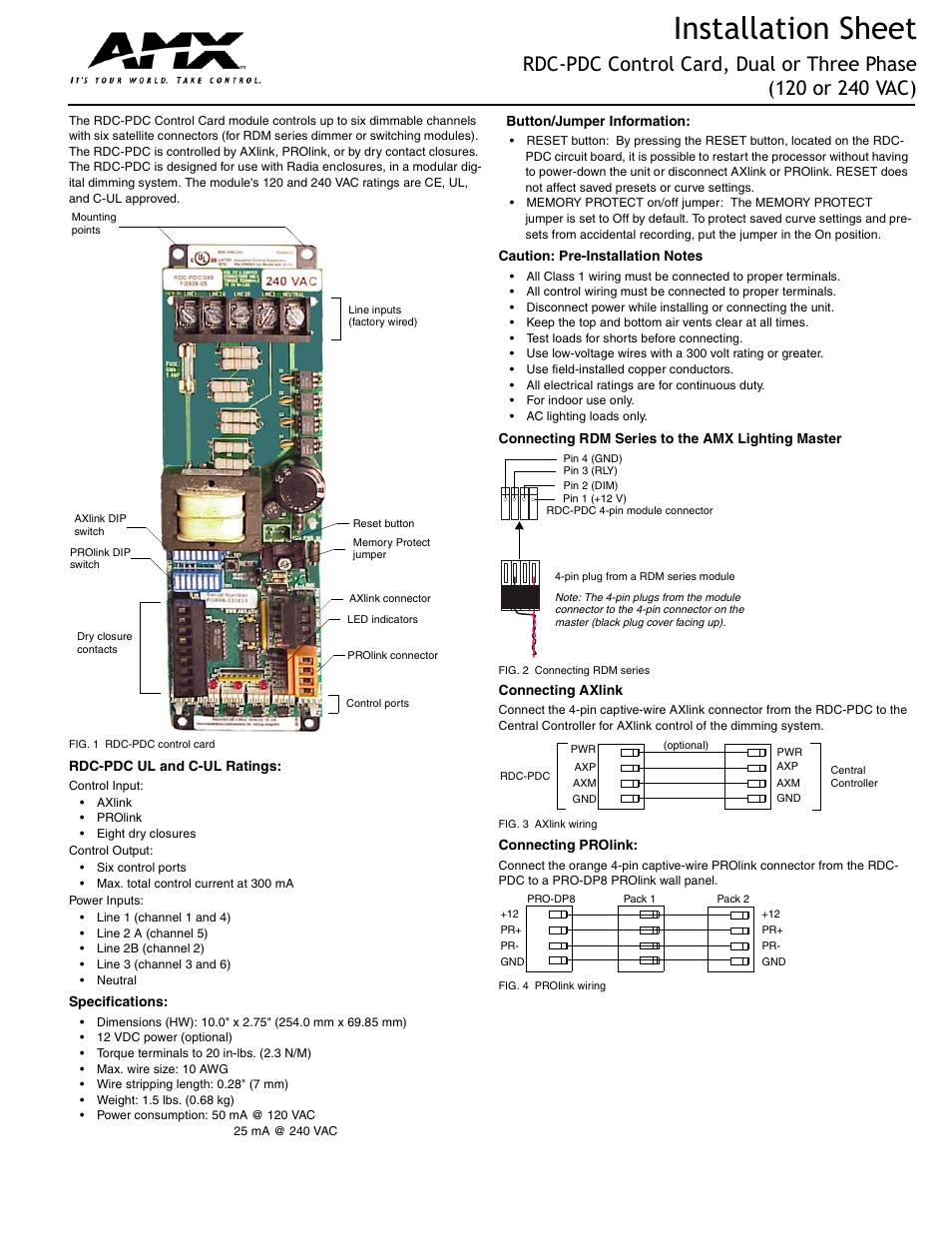 AMX Control Card RDC-PDC User Manual | 4 pages