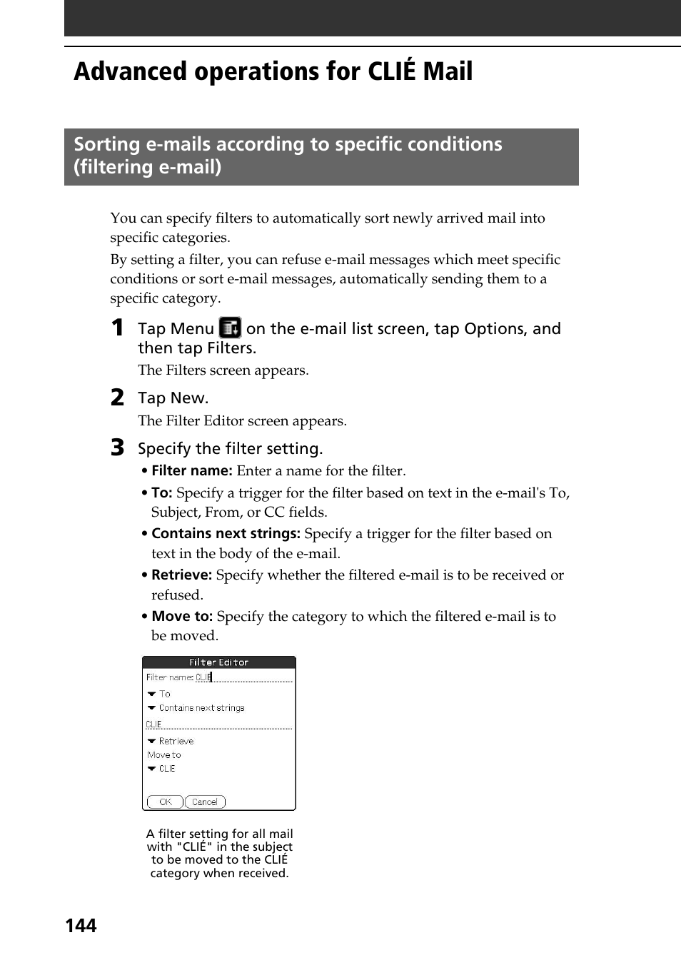 Advanced operations for clié mail | Sony PEG-NR70V User Manual | Page 144 / 212