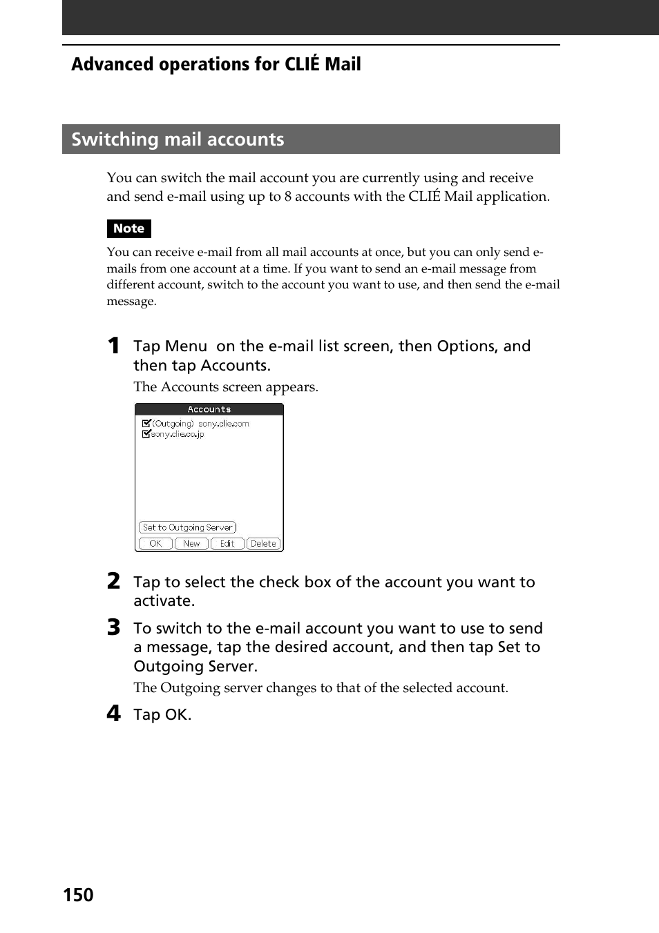 Switching mail accounts | Sony PEG-NR70V User Manual | Page 150 / 212