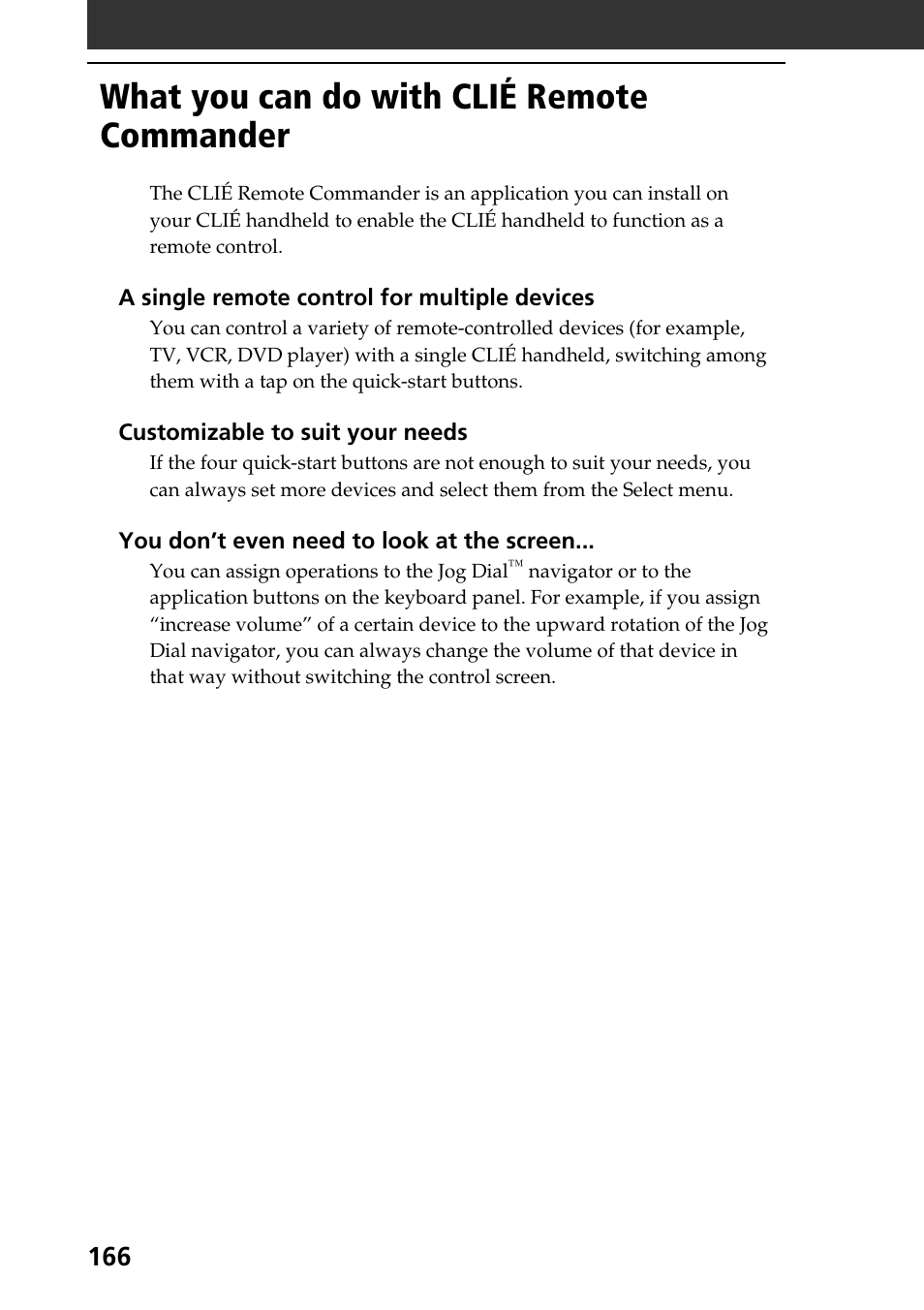 What you can do with clié remote commander | Sony PEG-NR70V User Manual | Page 166 / 212