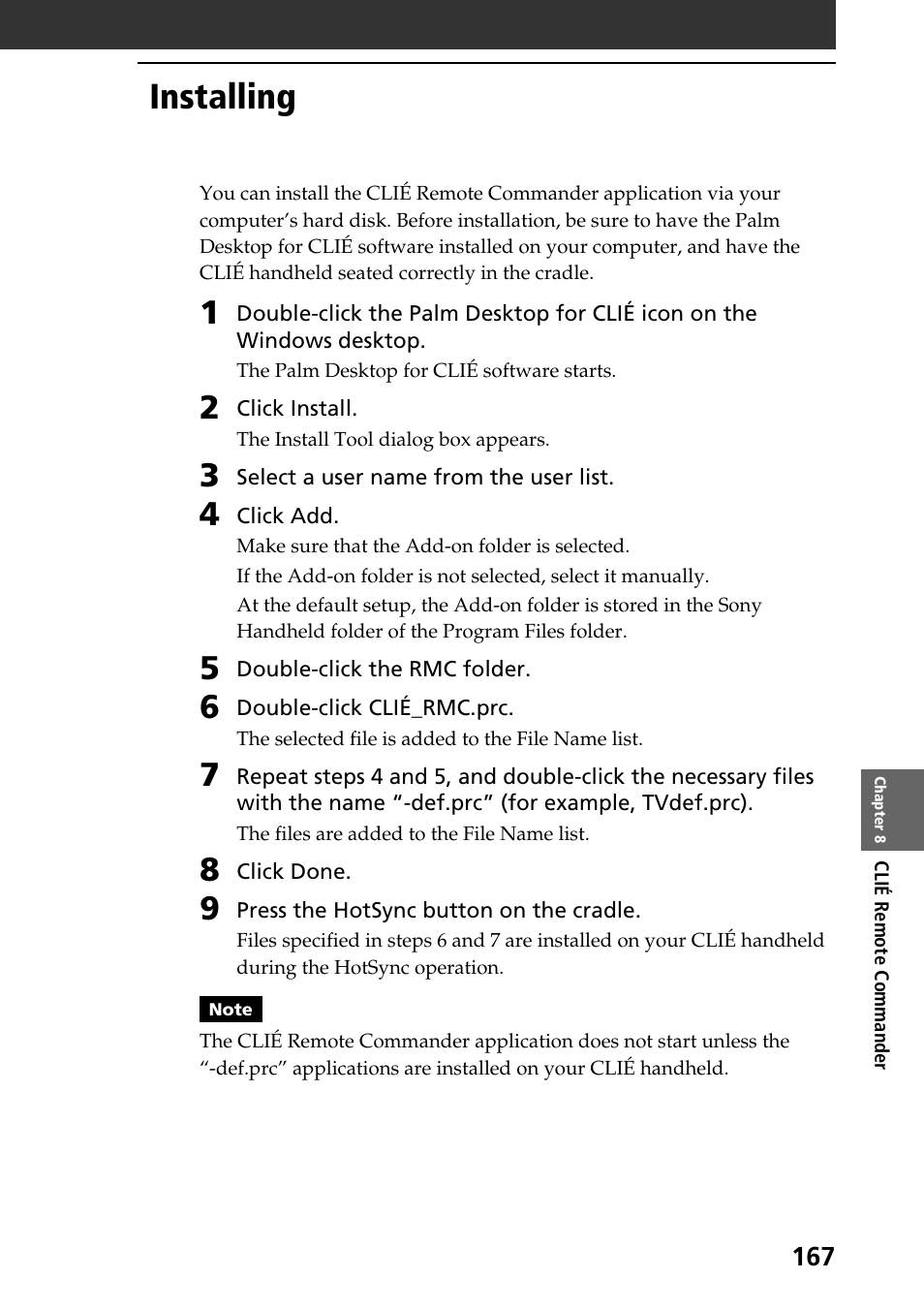 Installing | Sony PEG-NR70V User Manual | Page 167 / 212