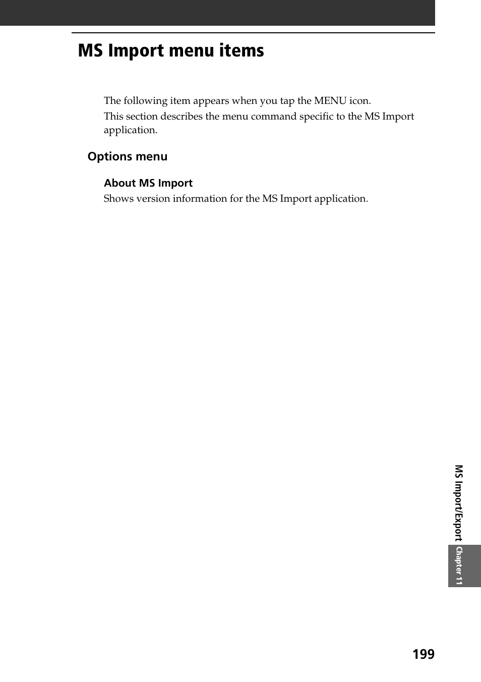 Ms import menu items | Sony PEG-NR70V User Manual | Page 199 / 212