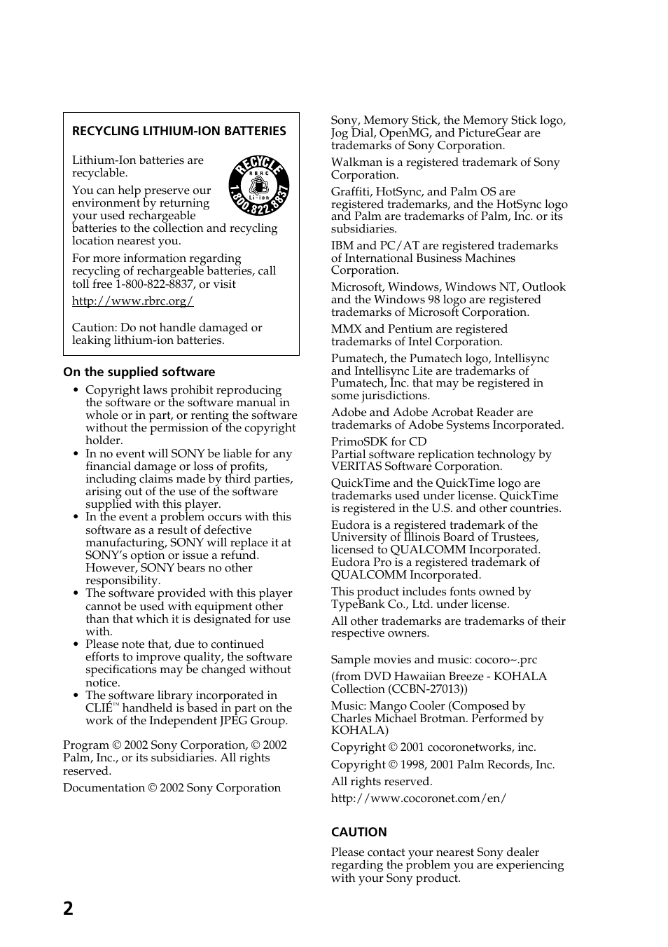 Sony PEG-NR70V User Manual | Page 2 / 212