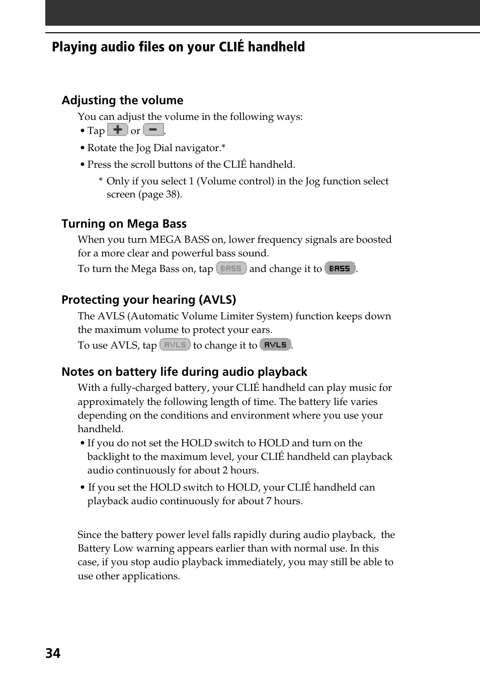 34 playing audio files on your clié handheld | Sony PEG-NR70V User Manual | Page 34 / 212