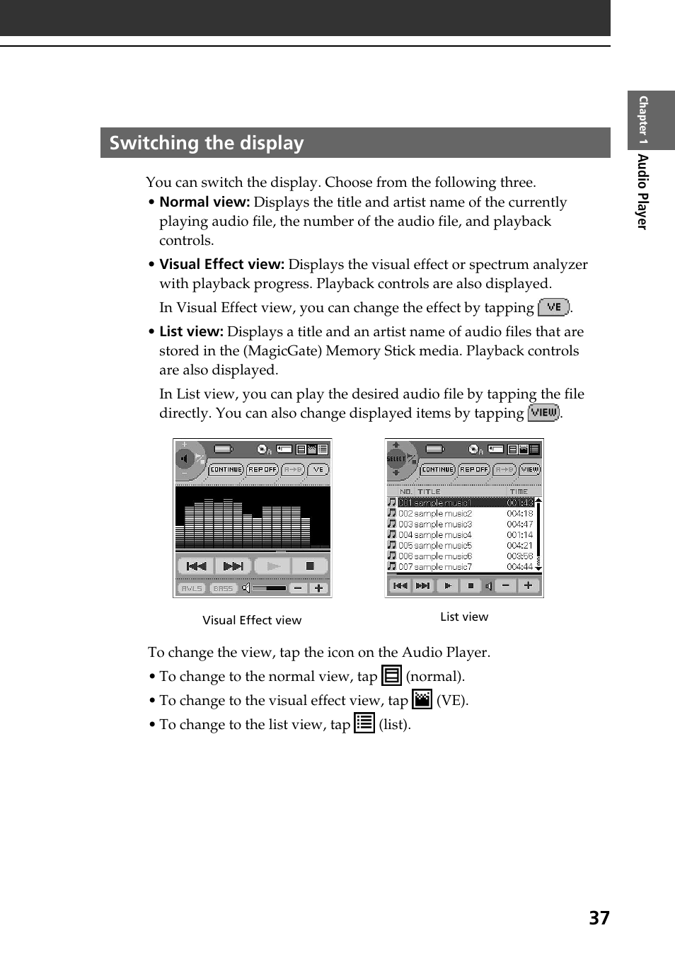 Switching the display | Sony PEG-NR70V User Manual | Page 37 / 212