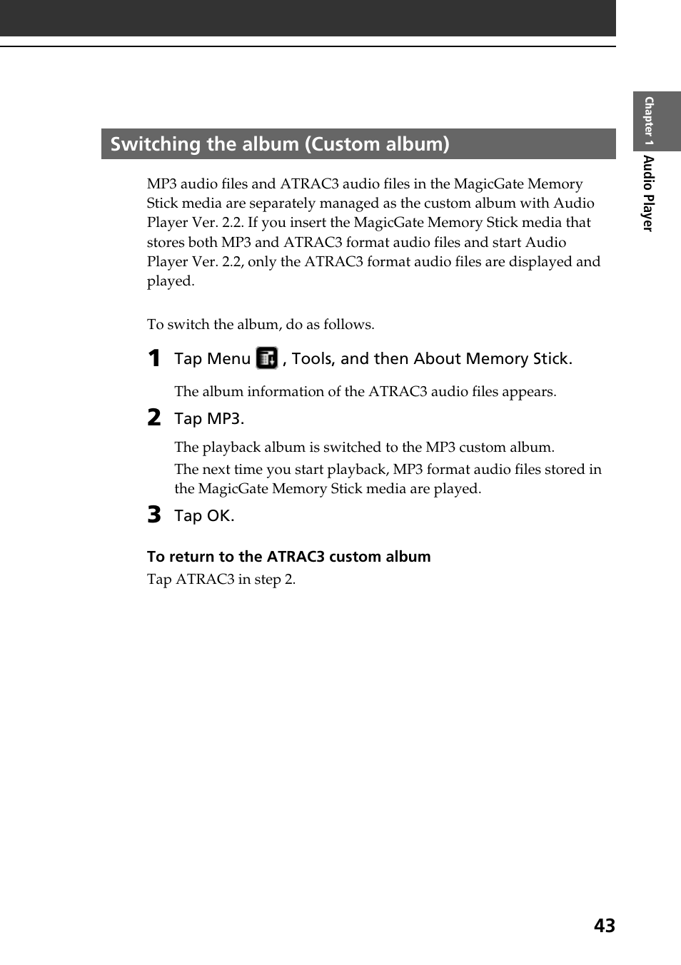 Switching the album (custom album) | Sony PEG-NR70V User Manual | Page 43 / 212