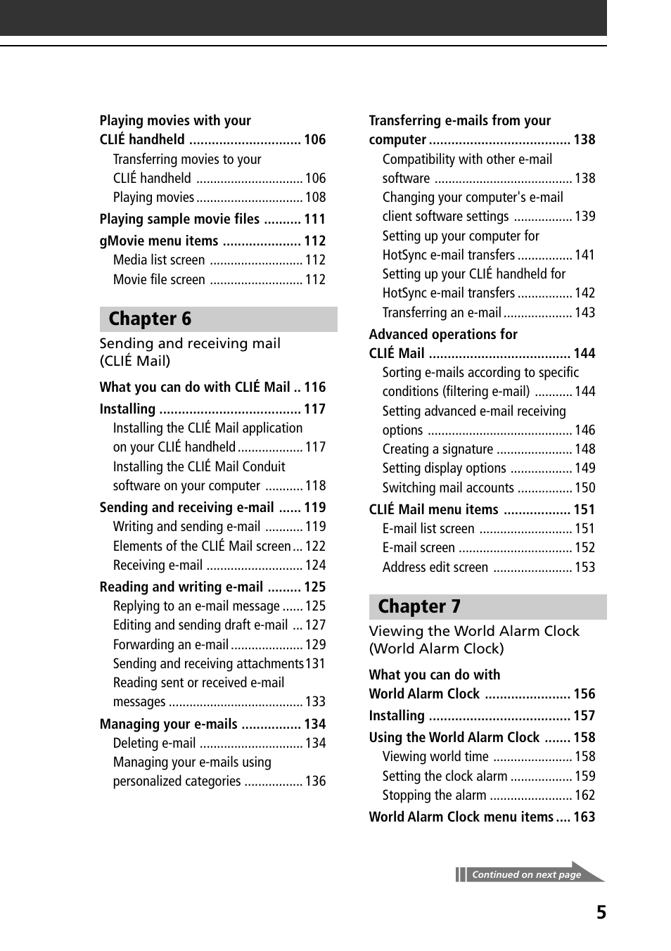 Chapter 6, Chapter 7 | Sony PEG-NR70V User Manual | Page 5 / 212