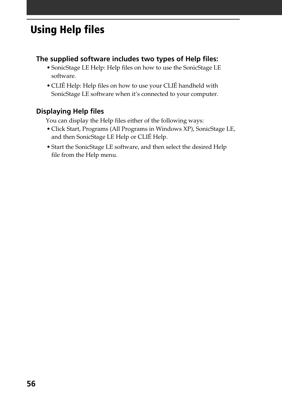 Using help files | Sony PEG-NR70V User Manual | Page 56 / 212