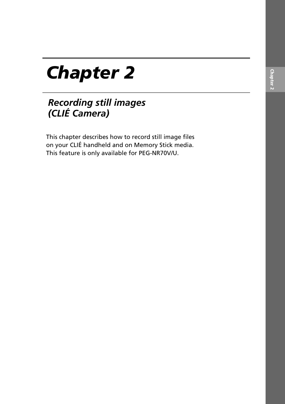 Chapter 2: recording still images (clié camera), Chapter 2 | Sony PEG-NR70V User Manual | Page 59 / 212