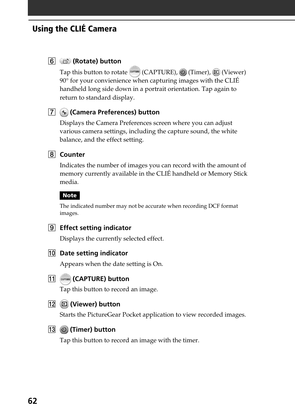 Using the clié camera | Sony PEG-NR70V User Manual | Page 62 / 212