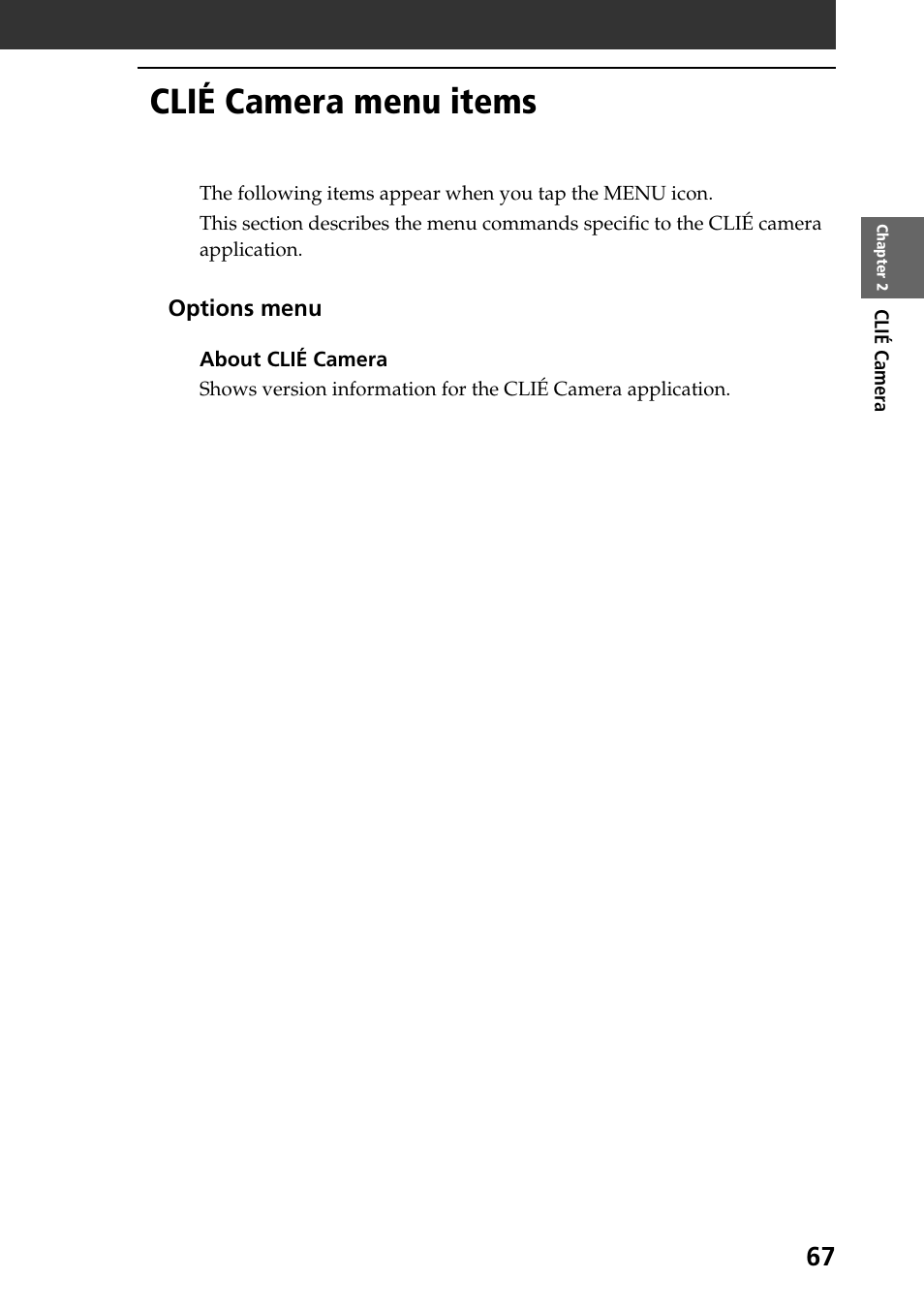 Clié camera menu items | Sony PEG-NR70V User Manual | Page 67 / 212