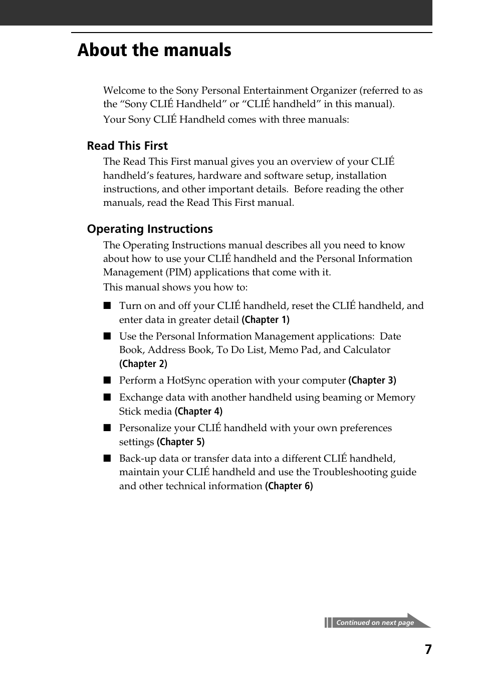 About the manuals | Sony PEG-NR70V User Manual | Page 7 / 212