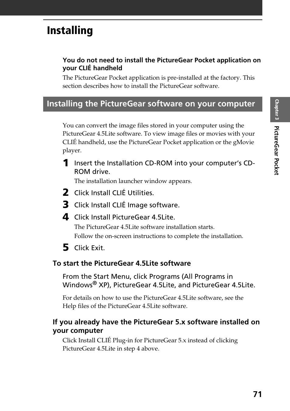 Installing | Sony PEG-NR70V User Manual | Page 71 / 212