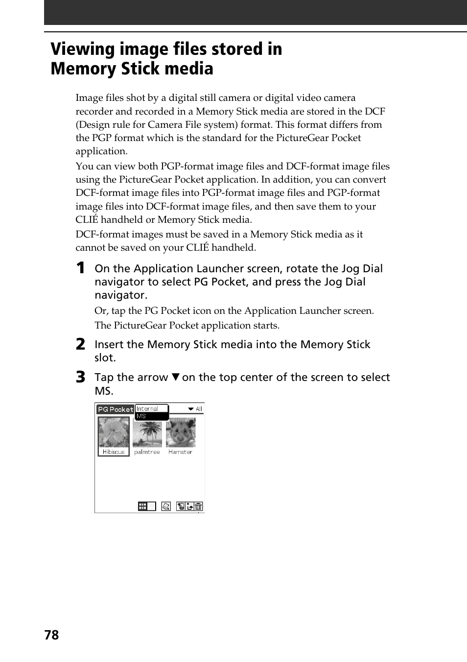 Viewing image files stored in memory stick media | Sony PEG-NR70V User Manual | Page 78 / 212