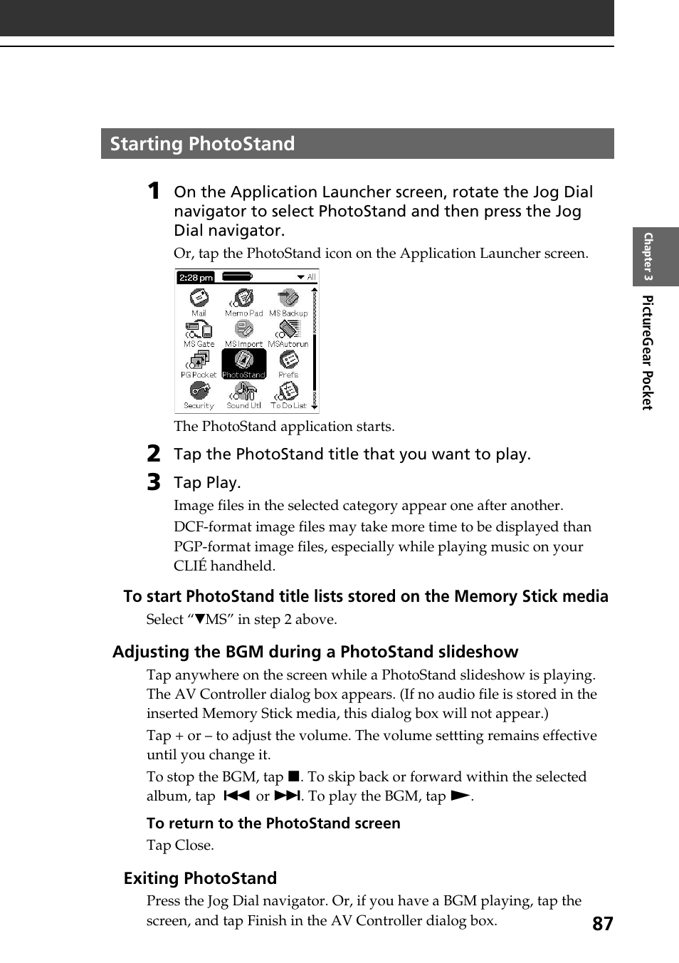 Starting photostand | Sony PEG-NR70V User Manual | Page 87 / 212