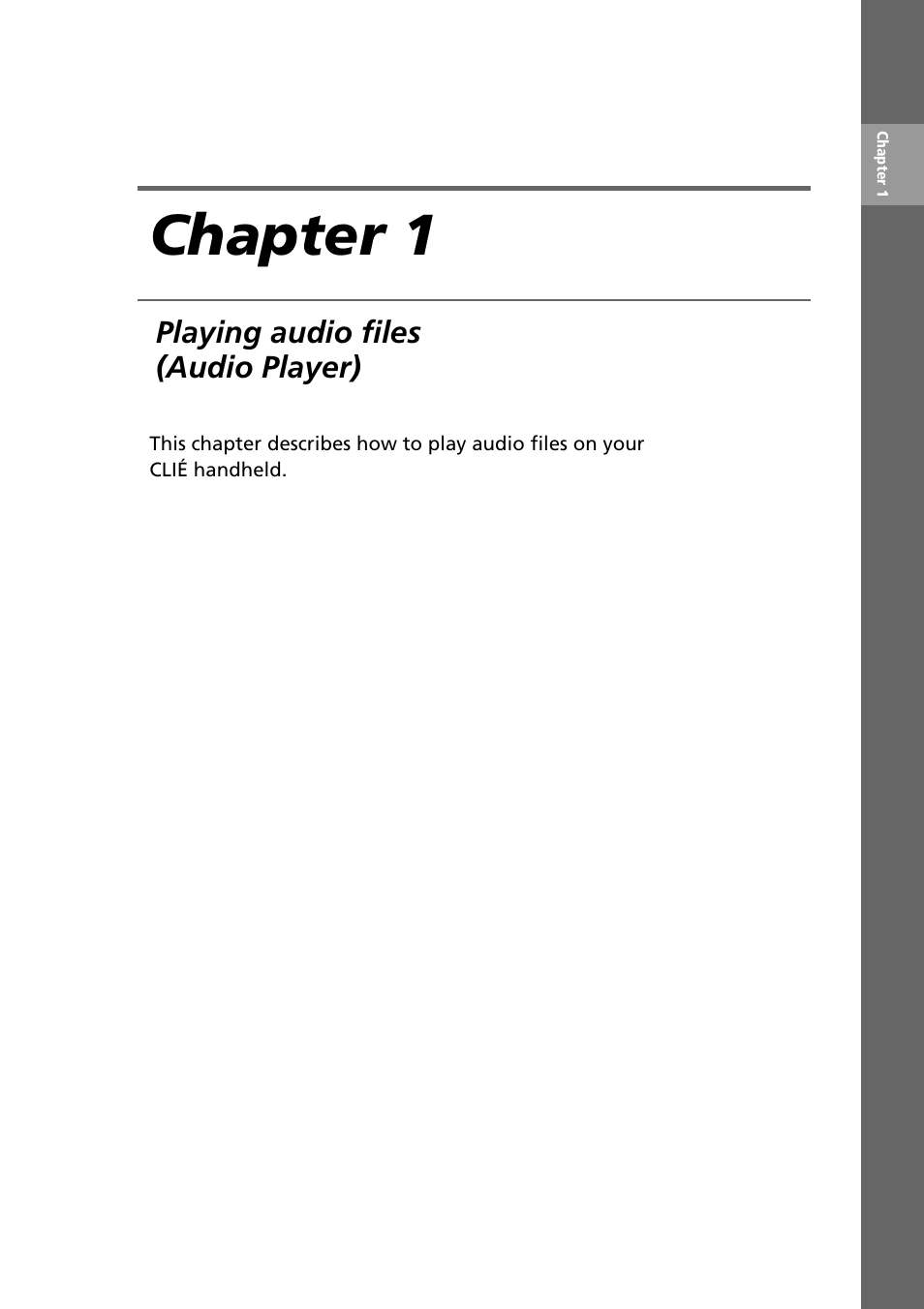 Chapter 1: playing audio files (audio player), Chapter 1 | Sony PEG-NR70V User Manual | Page 9 / 212