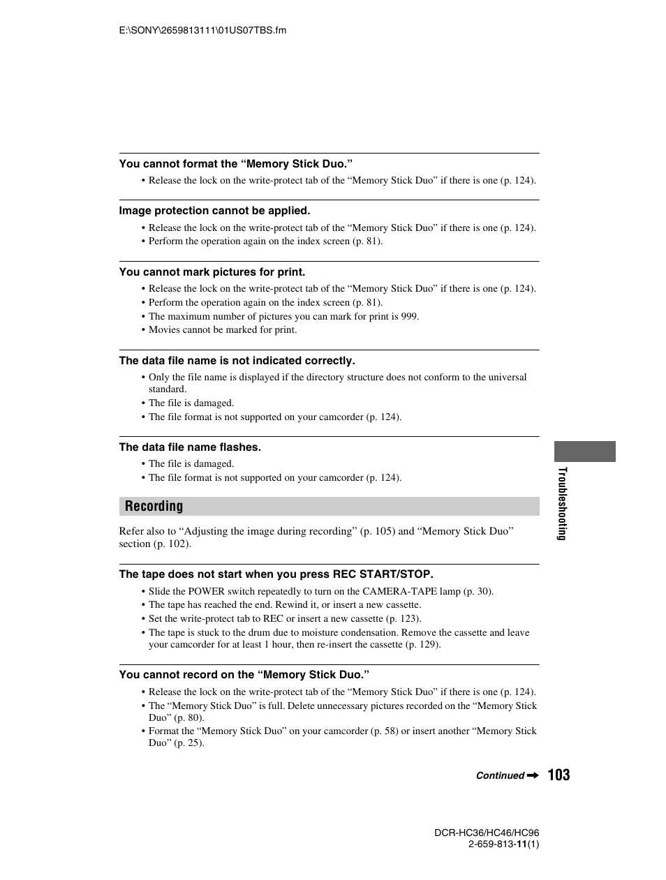 Recording | Sony DCR-HC36 User Manual | Page 103 / 140