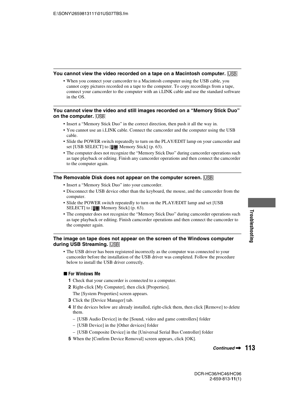 Sony DCR-HC36 User Manual | Page 113 / 140
