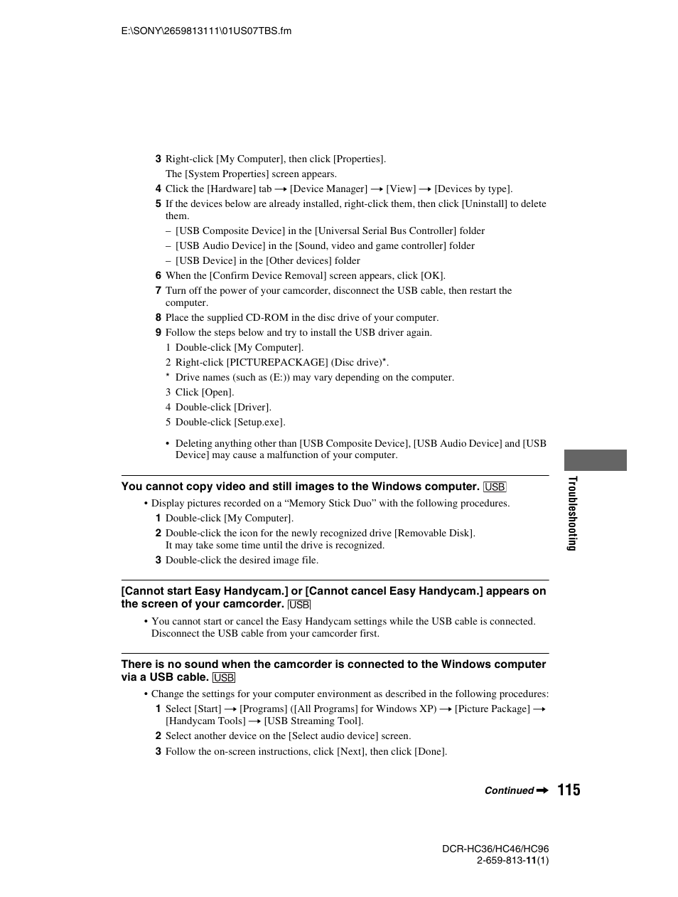 Sony DCR-HC36 User Manual | Page 115 / 140
