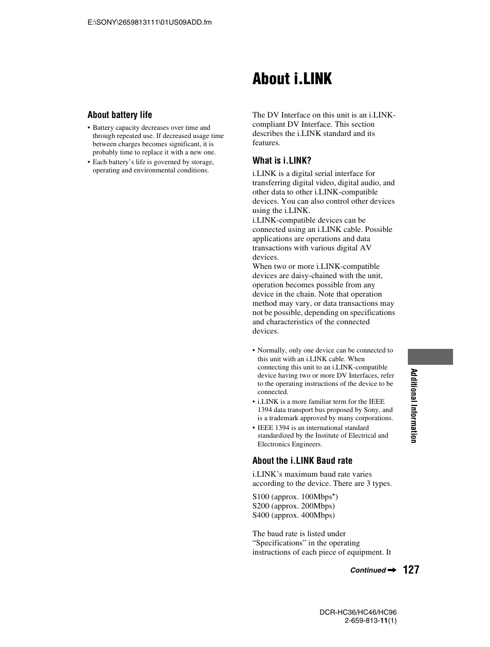 About i.link | Sony DCR-HC36 User Manual | Page 127 / 140